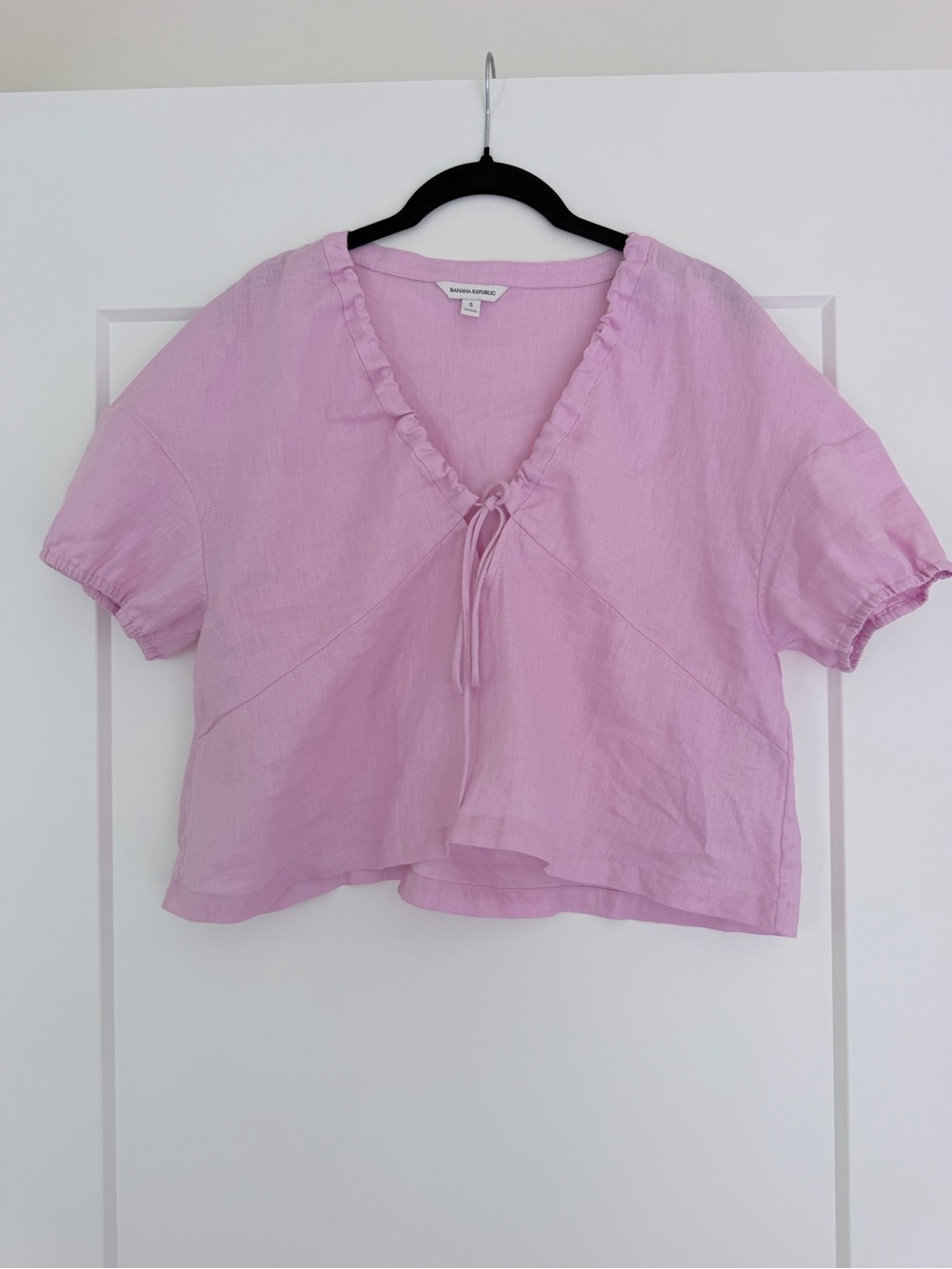 Banana Republic 100% Linen Pink Tie Front Blouse Size S